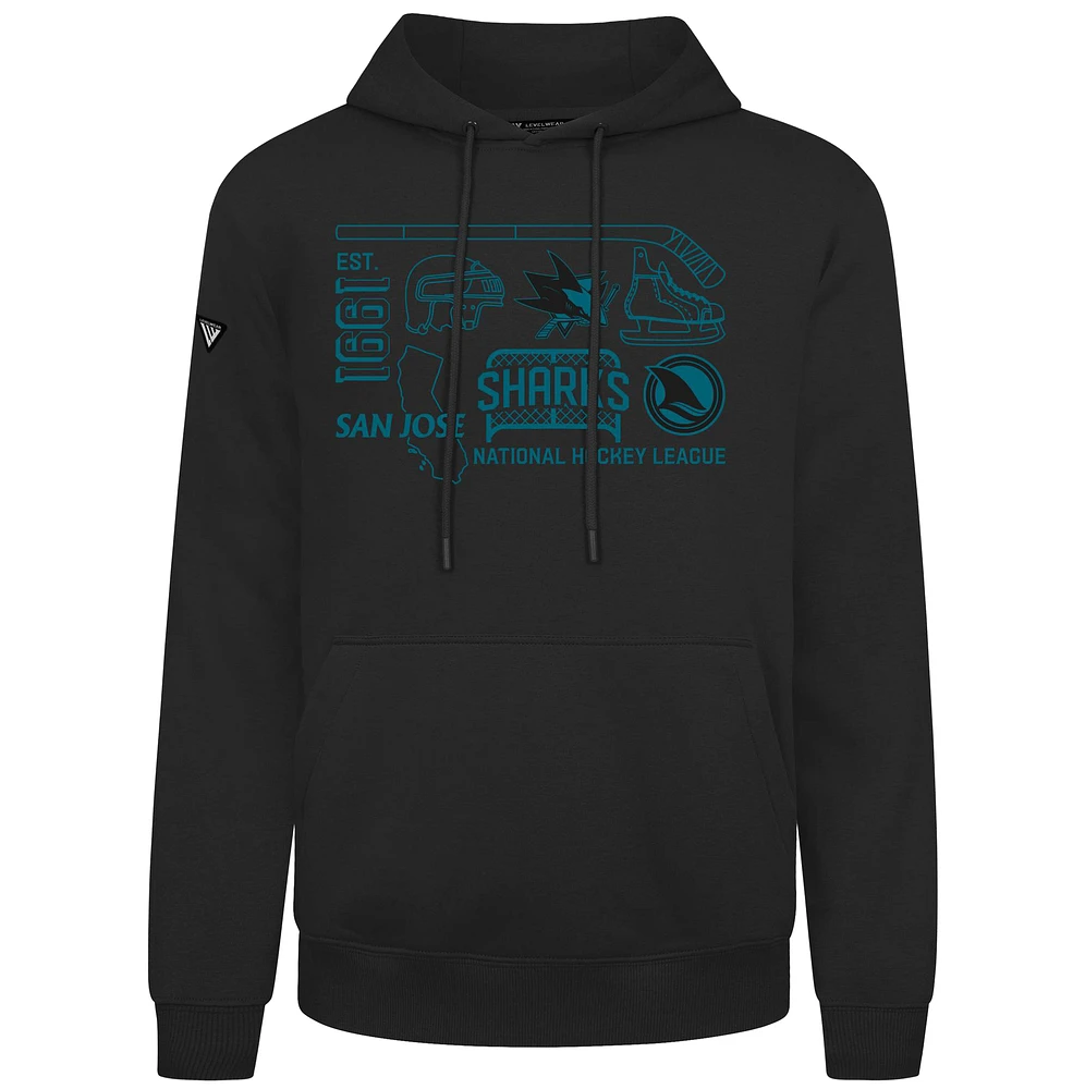 Men's Levelwear Black San Jose Sharks Podium Campaign Pullover Hoodie