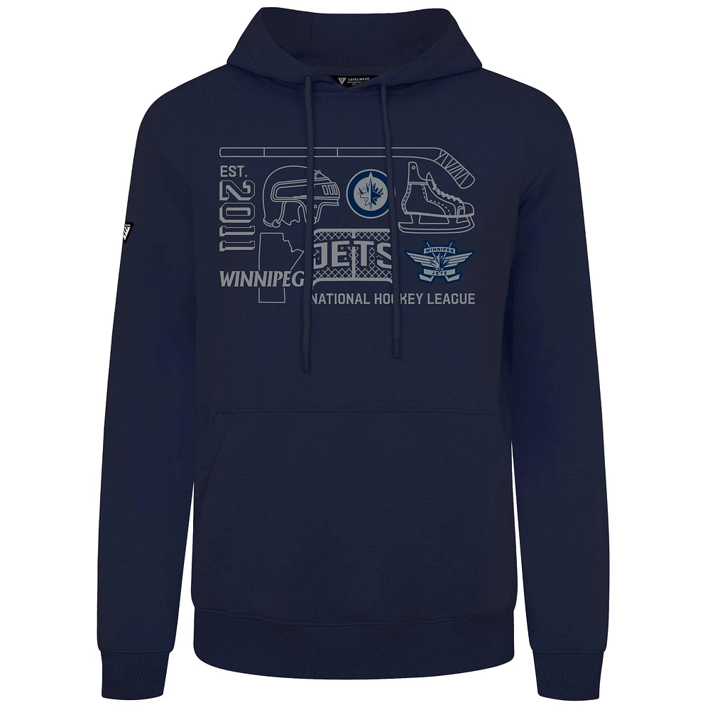 Men's Levelwear Navy Winnipeg Jets Podium Campaign Pullover Hoodie