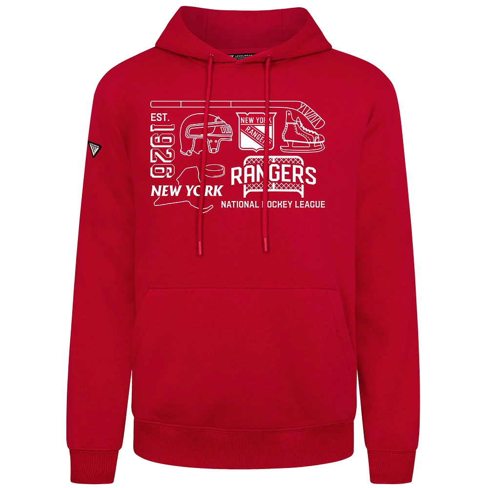 Men's Levelwear Red New York Rangers Podium Campaign Pullover Hoodie