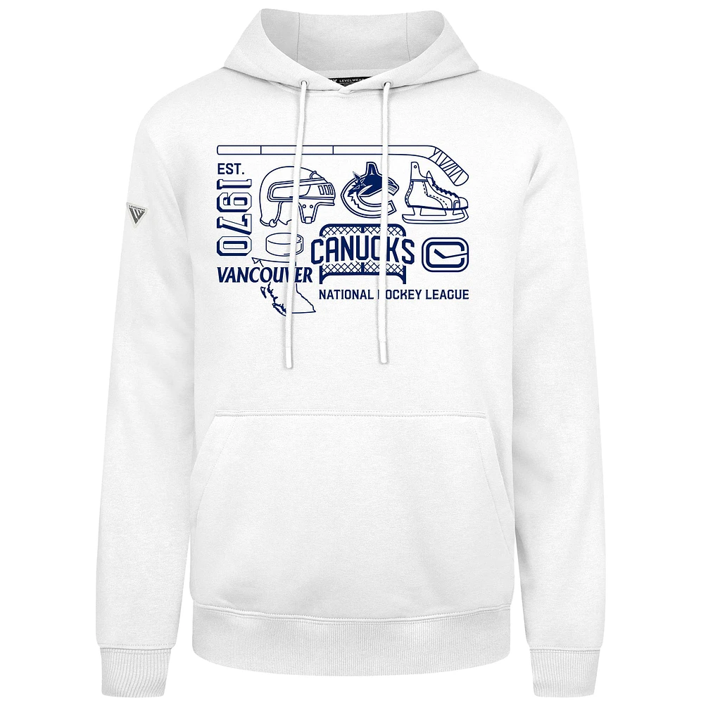 Men's Levelwear White Vancouver Canucks Podium Campaign Pullover Hoodie