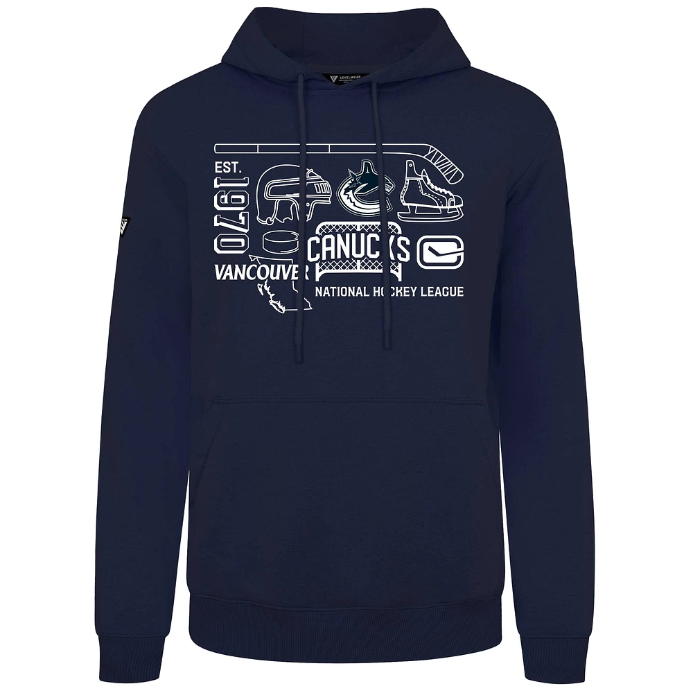 Men's Levelwear Navy Vancouver Canucks Podium Campaign Pullover Hoodie