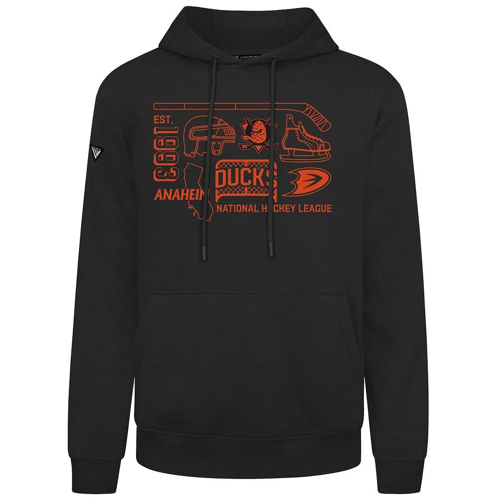 Men's Levelwear Black Anaheim Ducks Podium Campaign Pullover Hoodie