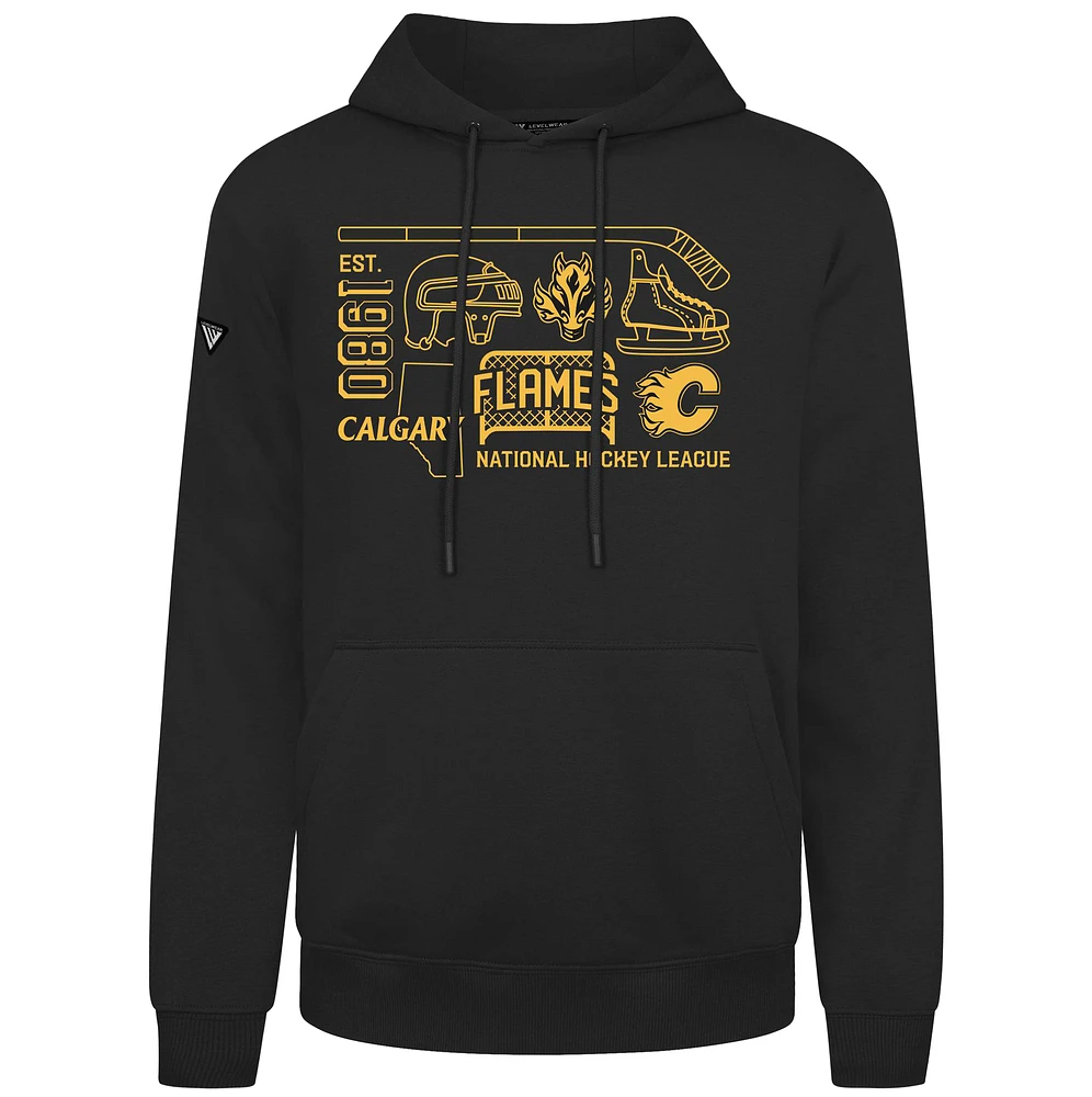 Men's Levelwear Black Calgary Flames Podium Campaign Pullover Hoodie