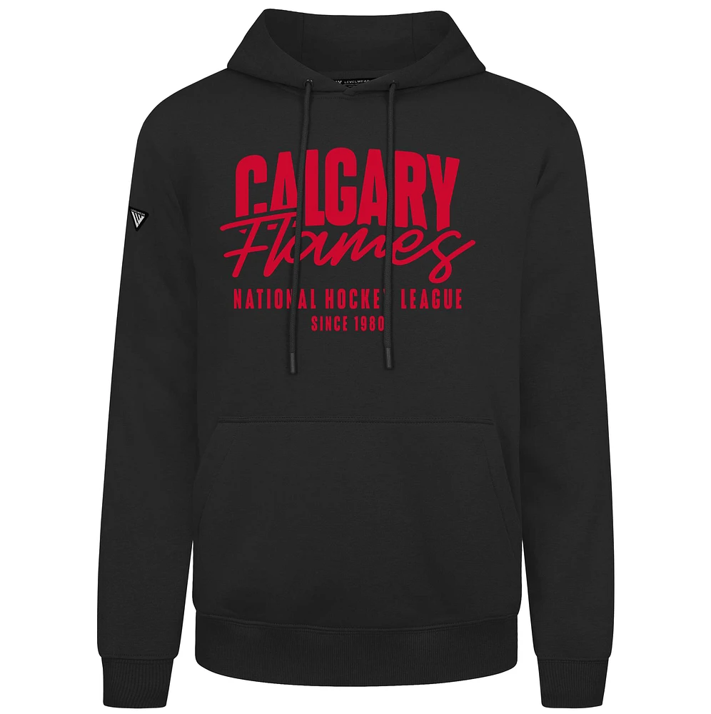 Men's Levelwear Black Calgary Flames Podium Response Pullover Hoodie
