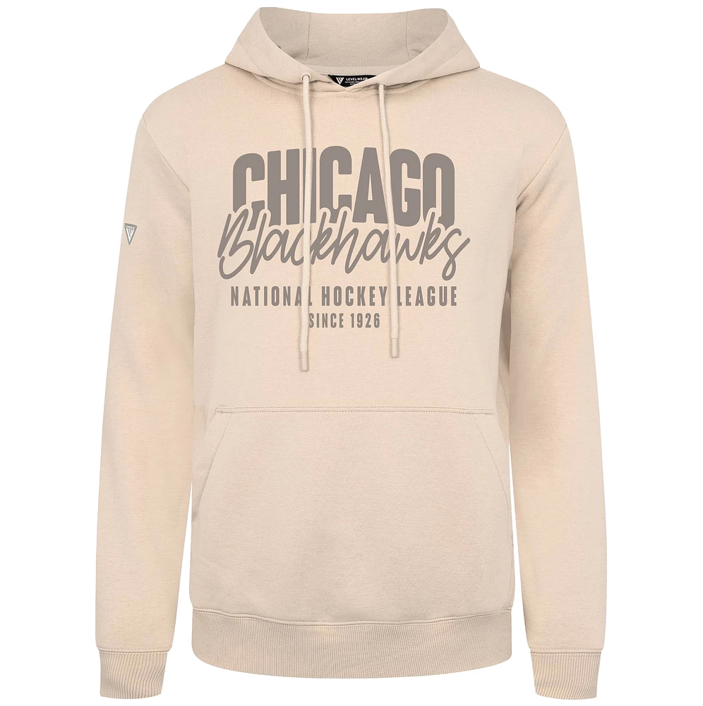 Men's Levelwear Khaki Chicago Blackhawks Podium Response Pullover Hoodie