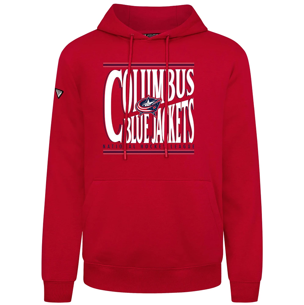 Men's Levelwear Red Columbus Blue Jackets Podium Powerhouse Pullover Hoodie