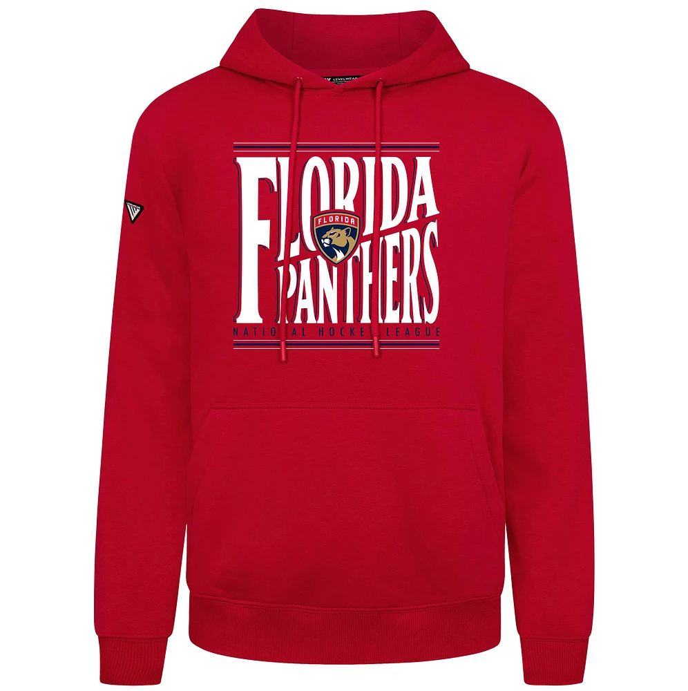 Men's Levelwear Red Florida Panthers Podium Powerhouse Pullover Hoodie