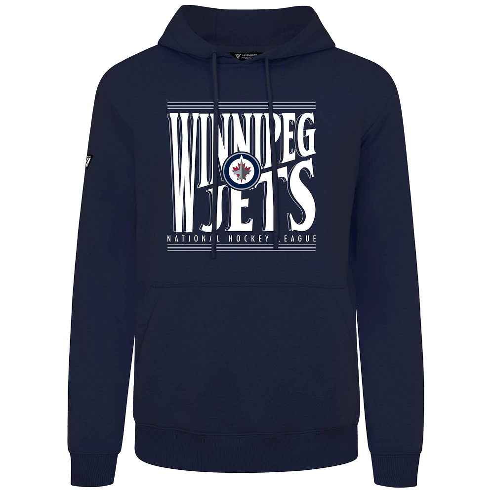 Men's Levelwear Navy Winnipeg Jets Podium Powerhouse Pullover Hoodie