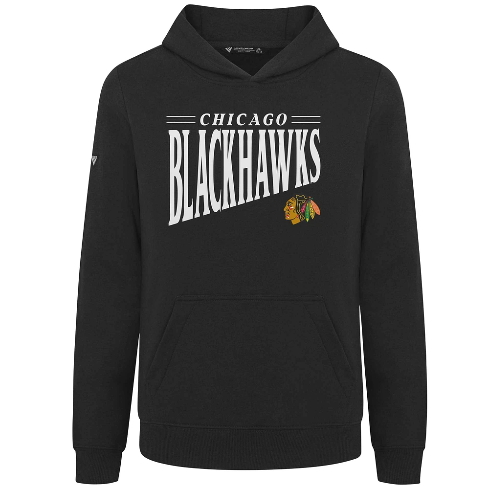 Youth Levelwear Black Chicago Blackhawks Jr Podium Tally Pullover Hoodie