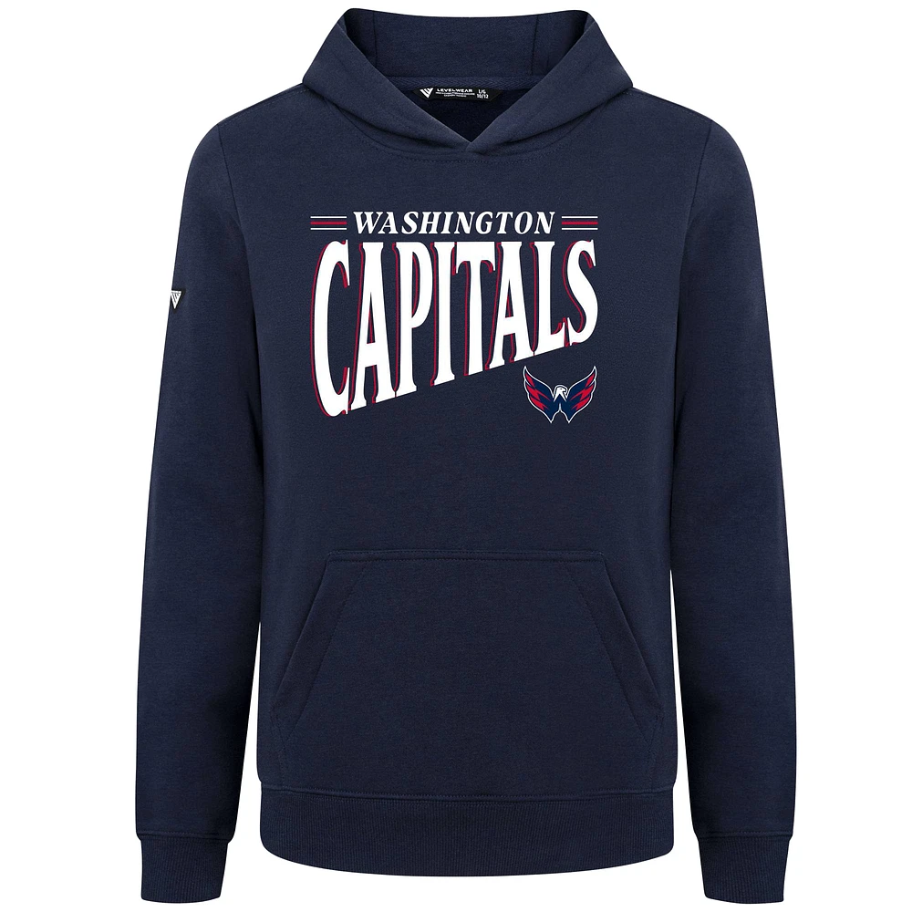 Youth Levelwear Navy Washington Capitals Jr Podium Tally Pullover Hoodie