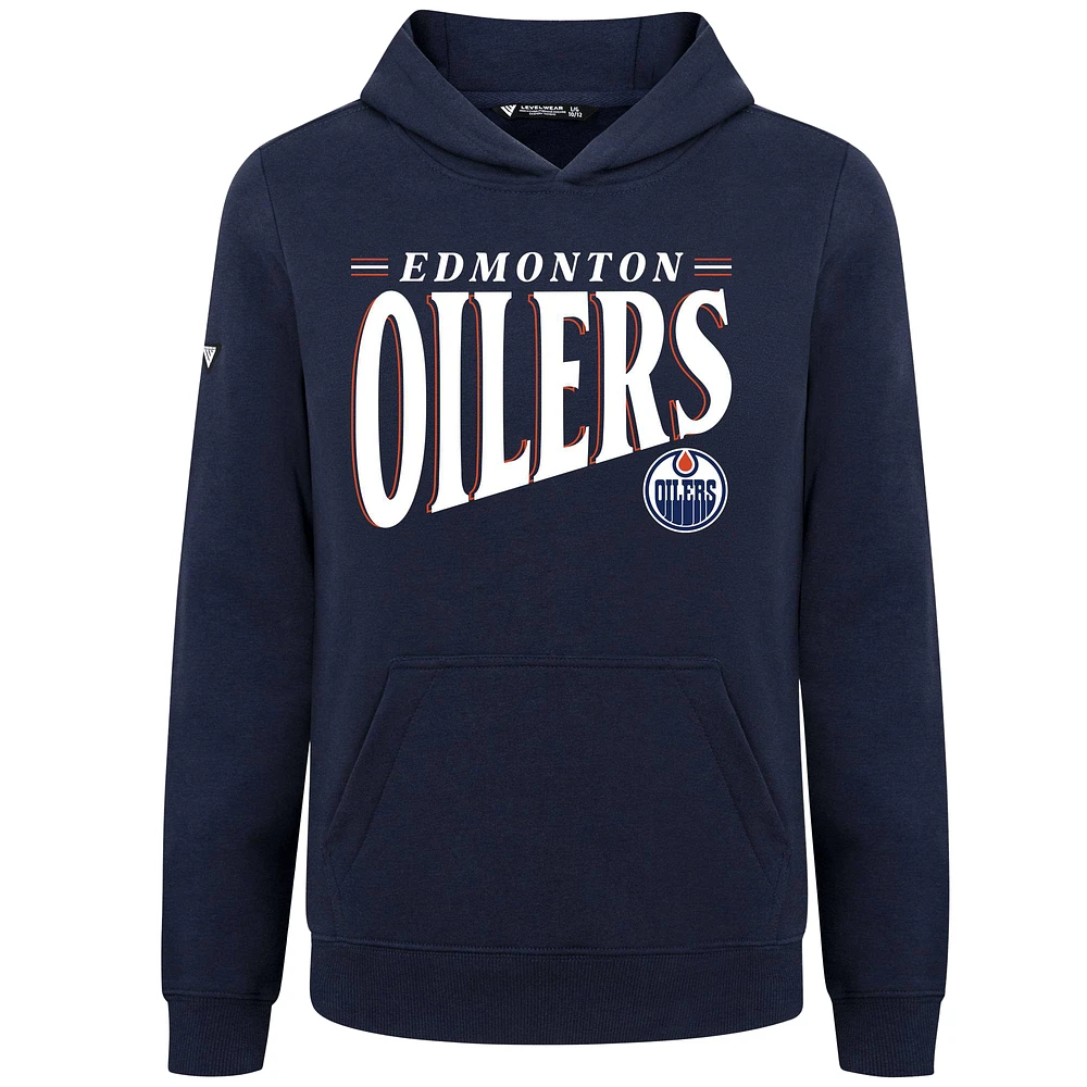 Youth Levelwear Navy Edmonton Oilers Jr Podium Tally Pullover Hoodie