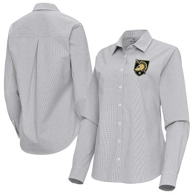 Women's Antigua Gray Army Black Knights Porter Woven Tri-Blend Long Sleeve Button-Up Shirt
