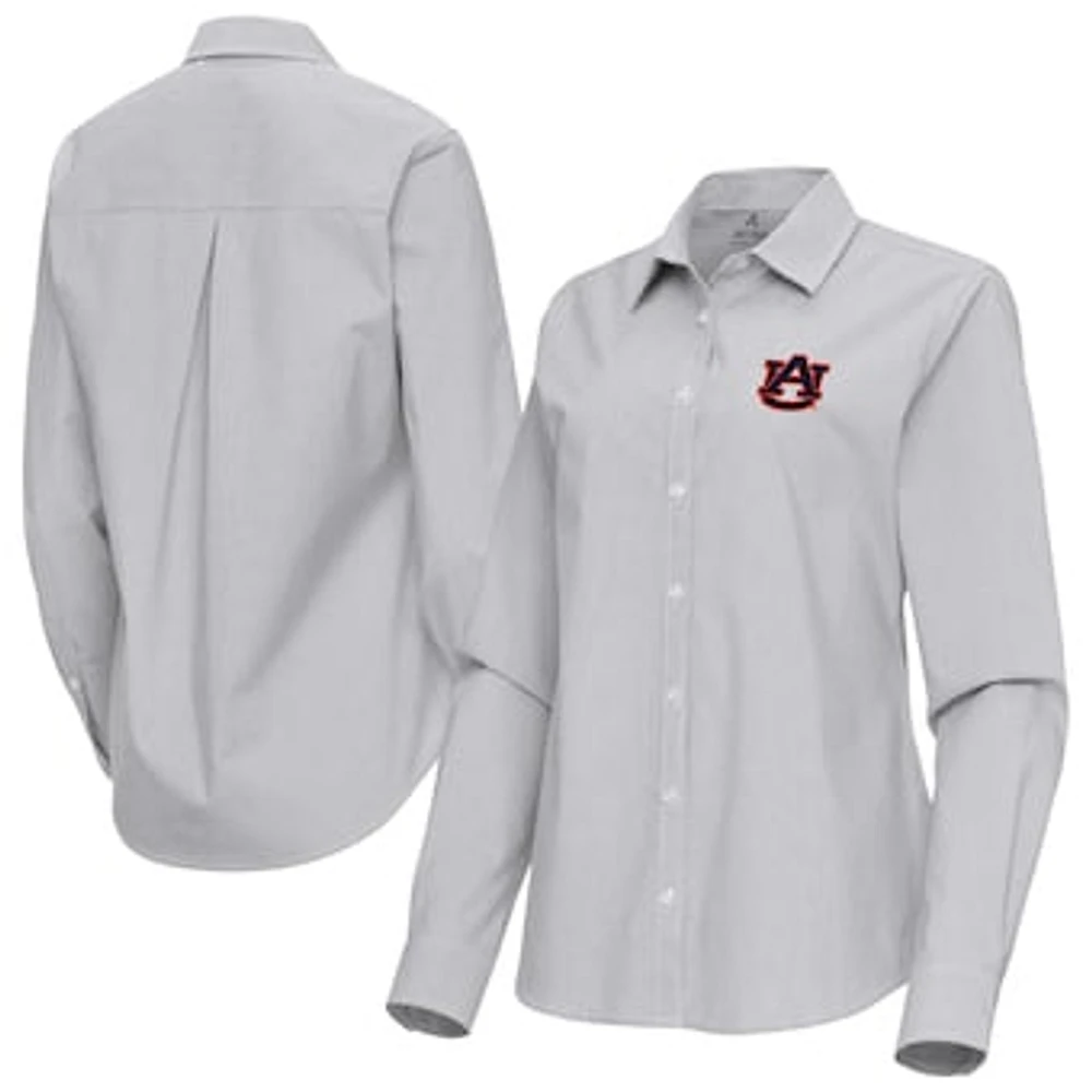 Women's Antigua Gray Auburn Tigers Porter Woven Tri-Blend Long Sleeve Button-Up Shirt