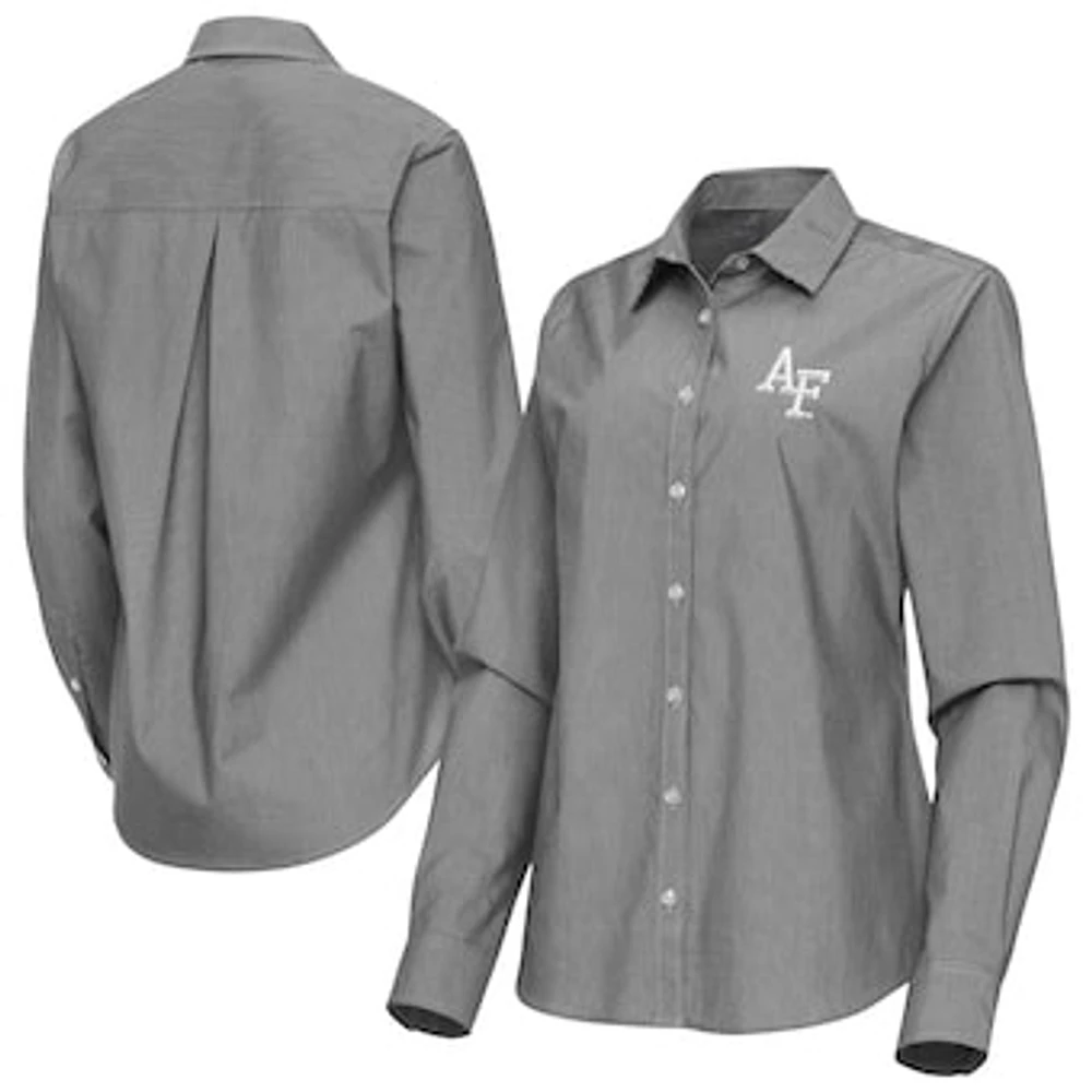 Women's Antigua Air Force Falcons Porter Woven Tri-Blend Long Sleeve Button-Up Shirt
