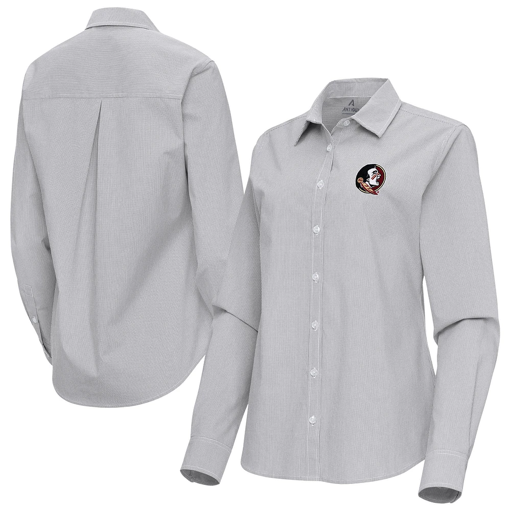 Women's Antigua Gray Florida State Seminoles Porter Woven Tri-Blend Long Sleeve Button-Up Shirt
