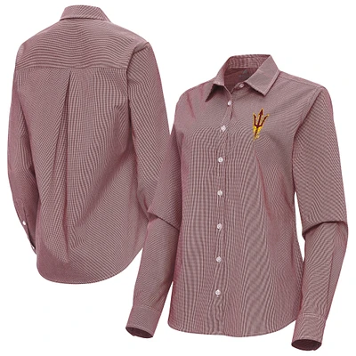 Women's Antigua Maroon Arizona State Sun Devils Porter Woven Tri-Blend Long Sleeve Button-Up Shirt