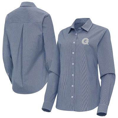 Women's Antigua Navy Georgetown Hoyas Porter Woven Tri-Blend Long Sleeve Button-Up Shirt