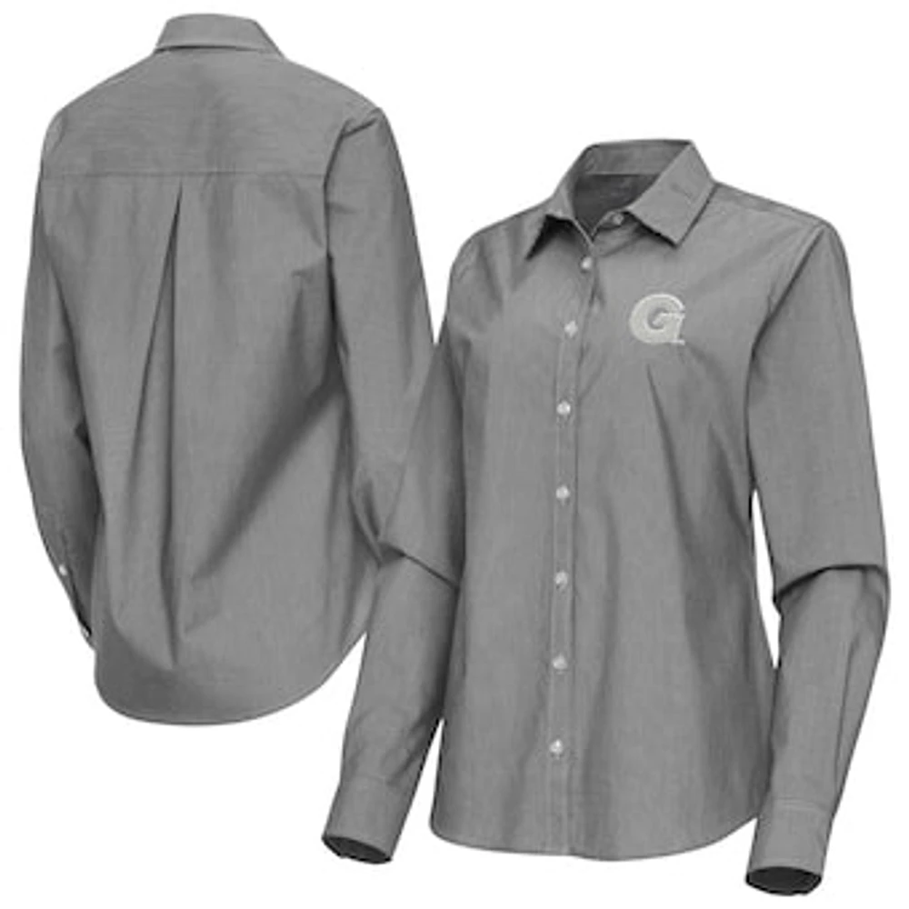 Women's Antigua Georgetown Hoyas Porter Woven Tri-Blend Long Sleeve Button-Up Shirt