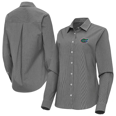 Women's Antigua Black Florida Gators Porter Woven Tri-Blend Long Sleeve Button-Up Shirt