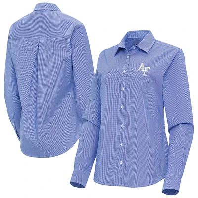 Women's Antigua Royal Air Force Falcons Porter Woven Tri-Blend Long Sleeve Button-Up Shirt