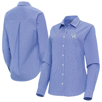 Women's Antigua Royal Kentucky Wildcats Porter Woven Tri-Blend Long Sleeve Button-Up Shirt