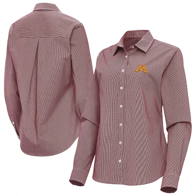 Women's Antigua Maroon Minnesota Golden Gophers Porter Woven Tri-Blend Long Sleeve Button-Up Shirt