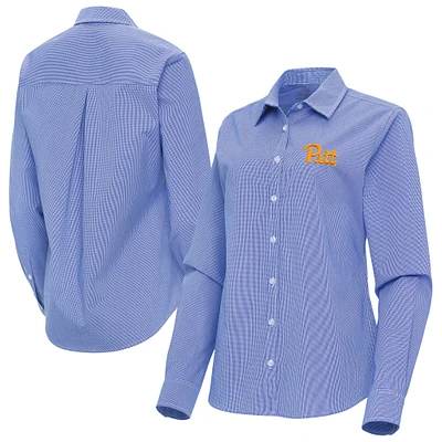 Women's Antigua Royal Pitt Panthers Porter Woven Tri-Blend Long Sleeve Button-Up Shirt