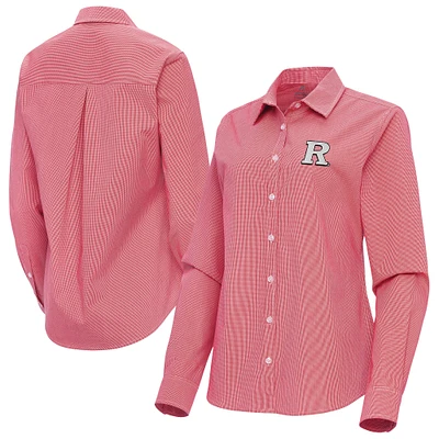Women's Antigua Scarlet Rutgers Knights Porter Woven Tri-Blend Long Sleeve Button-Up Shirt