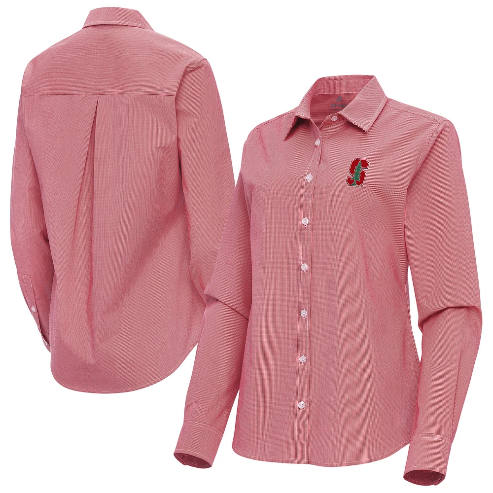 Women's Antigua Cardinal Stanford Porter Woven Tri-Blend Long Sleeve Button-Up Shirt