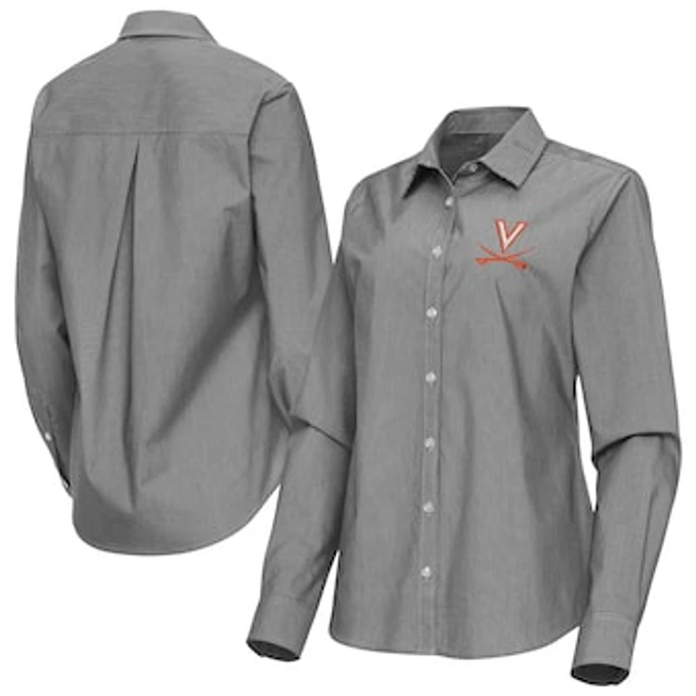 Women's Antigua Virginia Cavaliers Porter Woven Tri-Blend Long Sleeve Button-Up Shirt