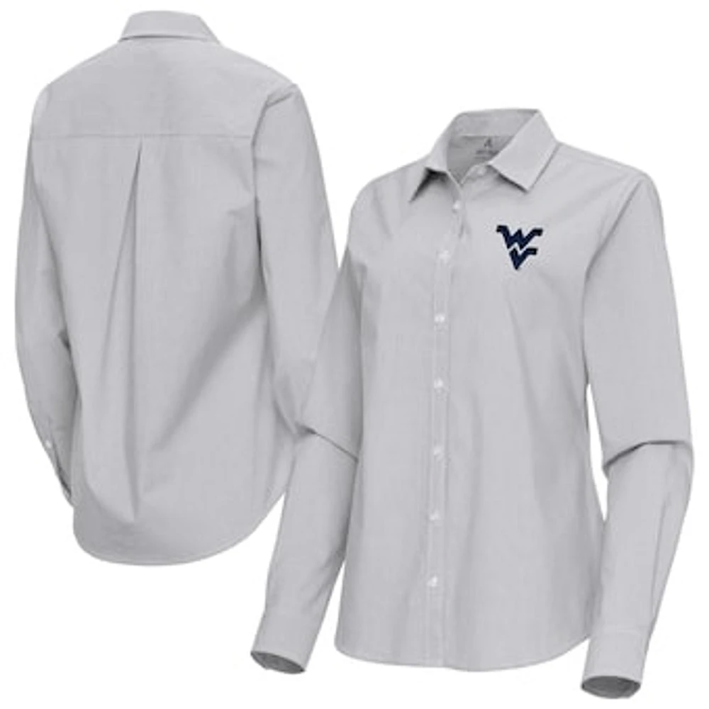 Women's Antigua Gray West Virginia Mountaineers Porter Woven Tri-Blend Long Sleeve Button-Up Shirt