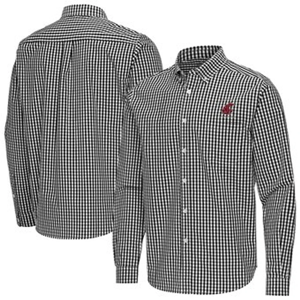 Men's Antigua Washington State Cougars Ellis Woven Tri-Blend Long Sleeve Button-Down Shirt