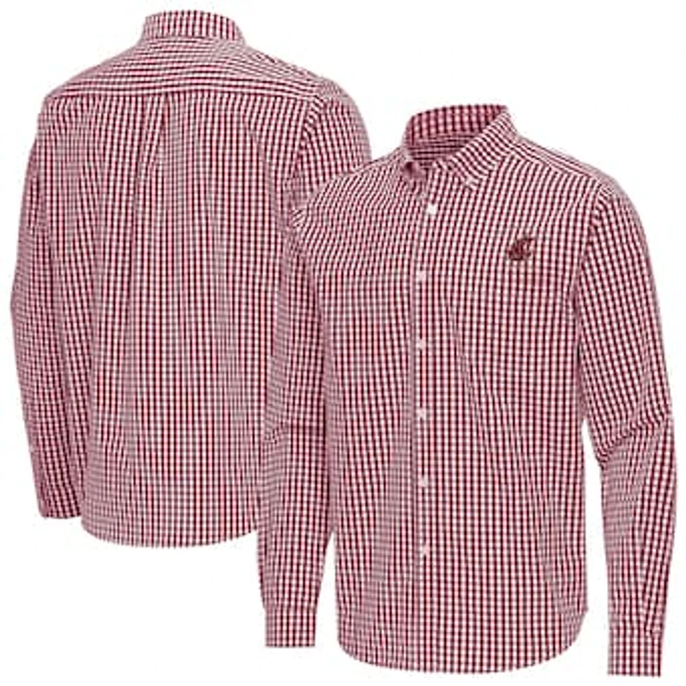 Men's Antigua Crimson Washington State Cougars Ellis Woven Tri-Blend Long Sleeve Button-Down Shirt