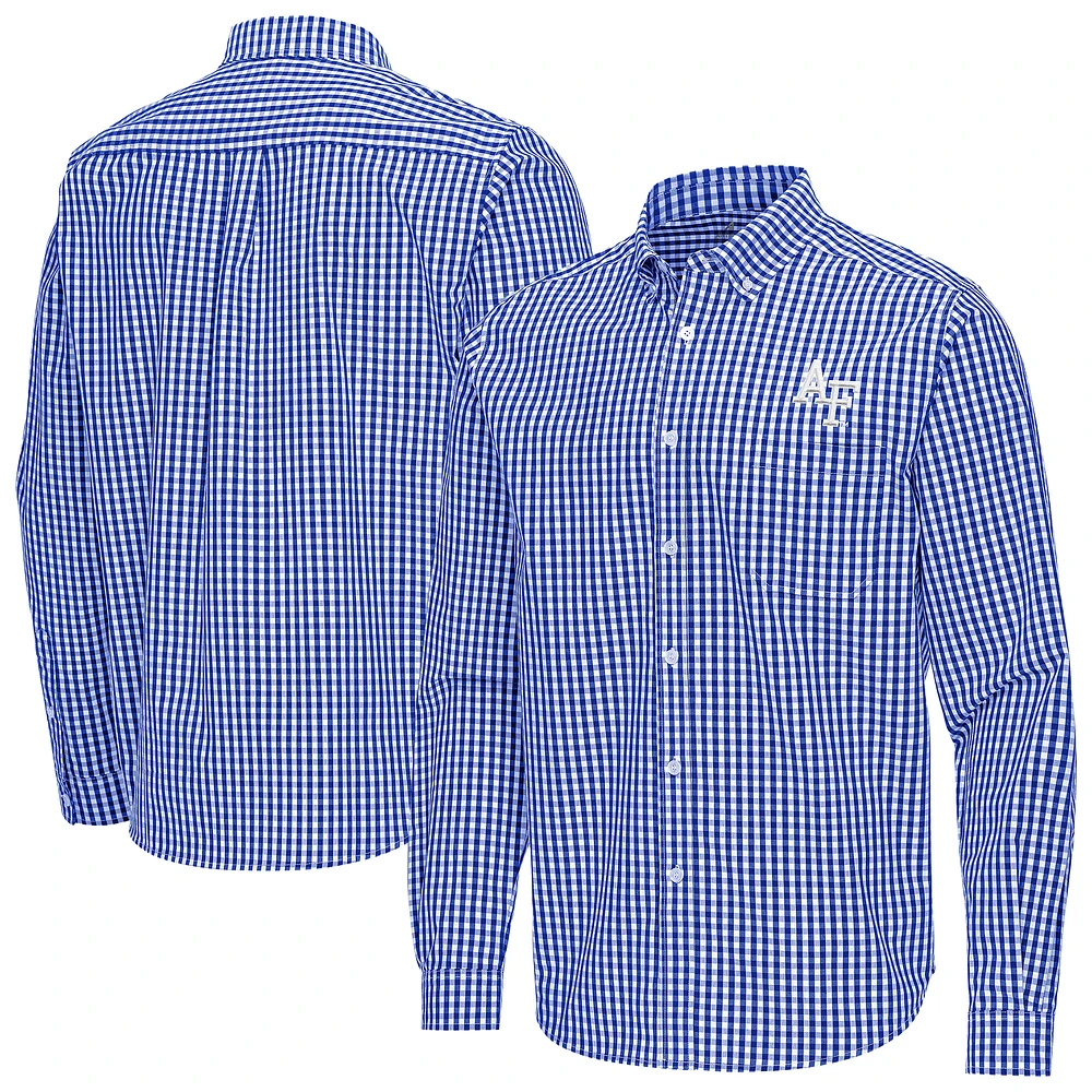 Men's Antigua Royal Air Force Falcons Ellis Woven Tri-Blend Long Sleeve Button-Down Shirt