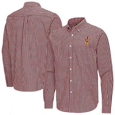 Men's Antigua Maroon Arizona State Sun Devils Ellis Woven Tri-Blend Long Sleeve Button-Down Shirt