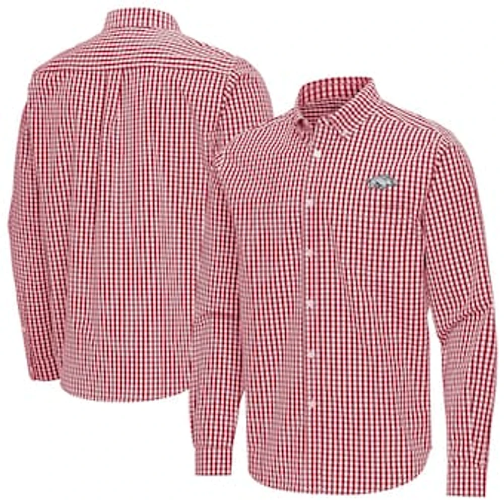 Men's Antigua Cardinal Arkansas Razorbacks Ellis Woven Tri-Blend Long Sleeve Button-Down Shirt