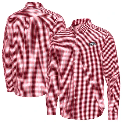 Men's Antigua Cardinal Arkansas Razorbacks Ellis Woven Tri-Blend Long Sleeve Button-Down Shirt