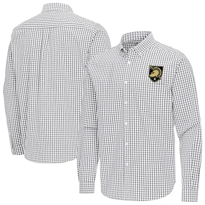 Men's Antigua Gray Army Black Knights Ellis Woven Tri-Blend Long Sleeve Button-Down Shirt