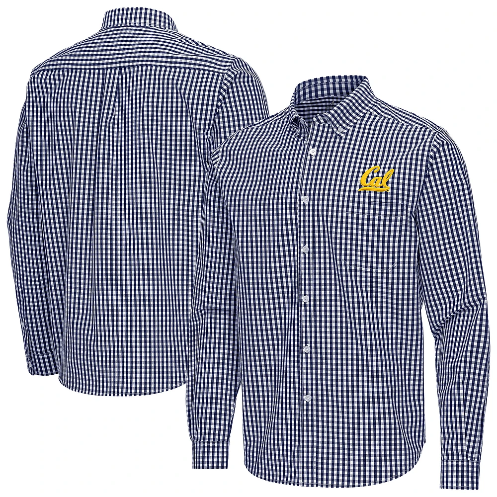 Men's Antigua Navy Cal Bears Ellis Woven Tri-Blend Long Sleeve Button-Down Shirt