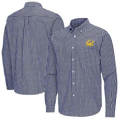 Men's Antigua Navy Cal Bears Ellis Woven Tri-Blend Long Sleeve Button-Down Shirt