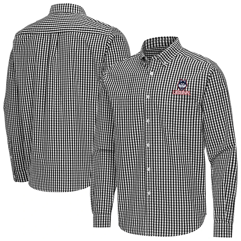 Men's Antigua UConn Huskies Ellis Woven Tri-Blend Long Sleeve Button-Down Shirt