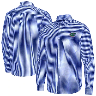 Men's Antigua Royal Florida Gators Ellis Woven Tri-Blend Long Sleeve Button-Down Shirt