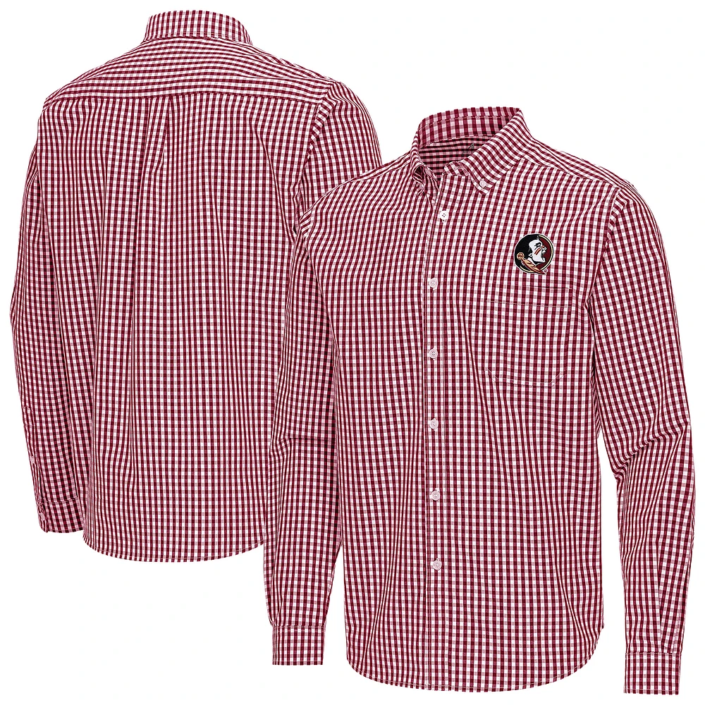 Men's Antigua Garnet Florida State Seminoles Ellis Woven Tri-Blend Long Sleeve Button-Down Shirt