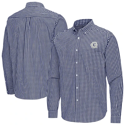 Men's Antigua Navy Georgetown Hoyas Ellis Woven Tri-Blend Long Sleeve Button-Down Shirt