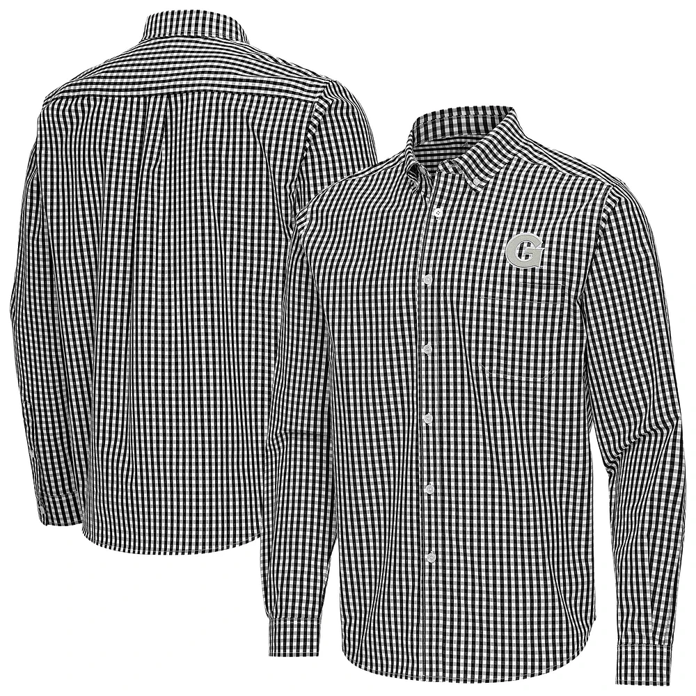 Men's Antigua Georgetown Hoyas Ellis Woven Tri-Blend Long Sleeve Button-Down Shirt