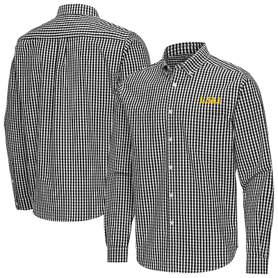 Men's Antigua LSU Tigers Ellis Woven Tri-Blend Long Sleeve Button-Down Shirt