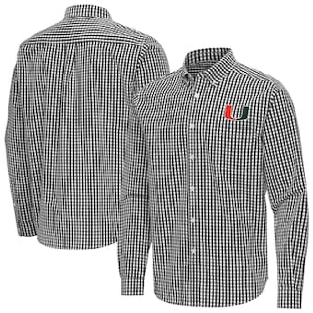 Men's Antigua Miami Hurricanes Ellis Woven Tri-Blend Long Sleeve Button-Down Shirt