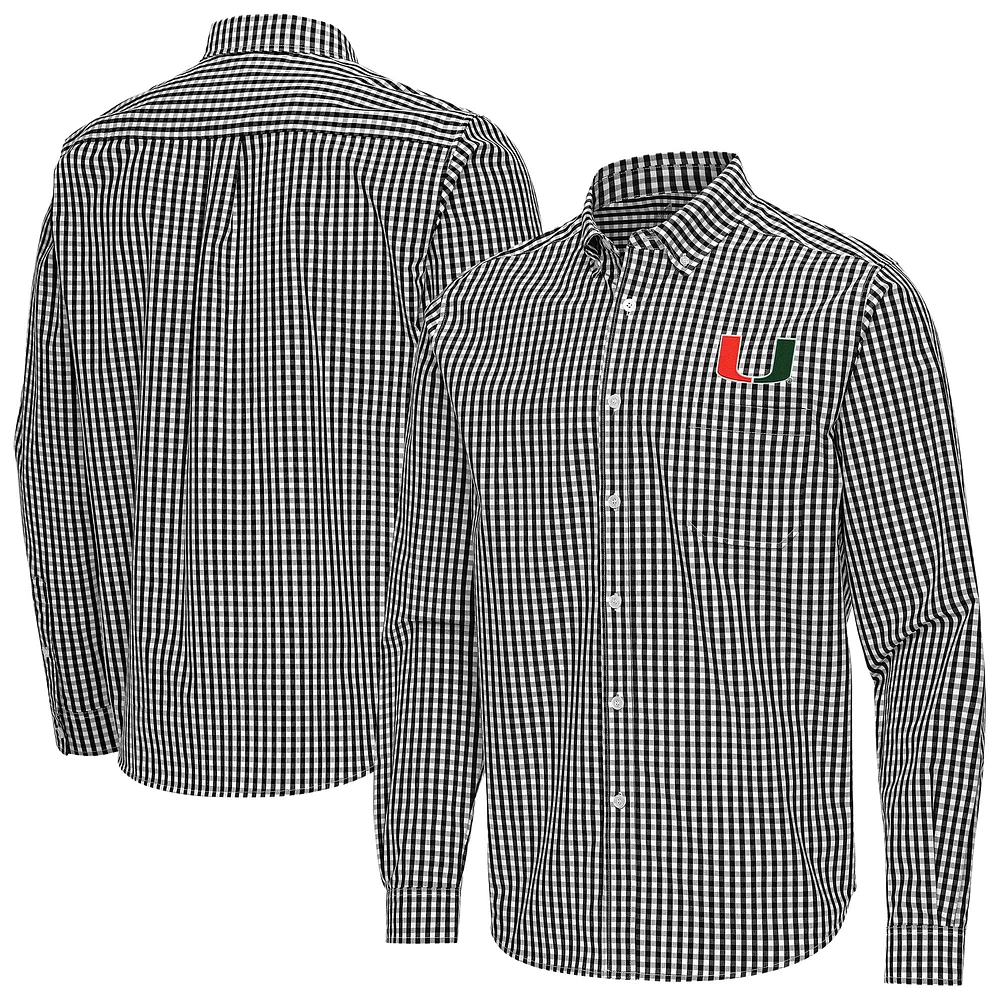 Men's Antigua Miami Hurricanes Ellis Woven Tri-Blend Long Sleeve Button-Down Shirt