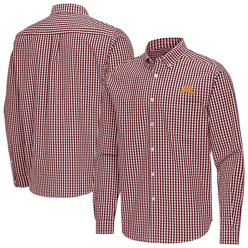 Men's Antigua Maroon Minnesota Golden Gophers Ellis Woven Tri-Blend Long Sleeve Button-Down Shirt
