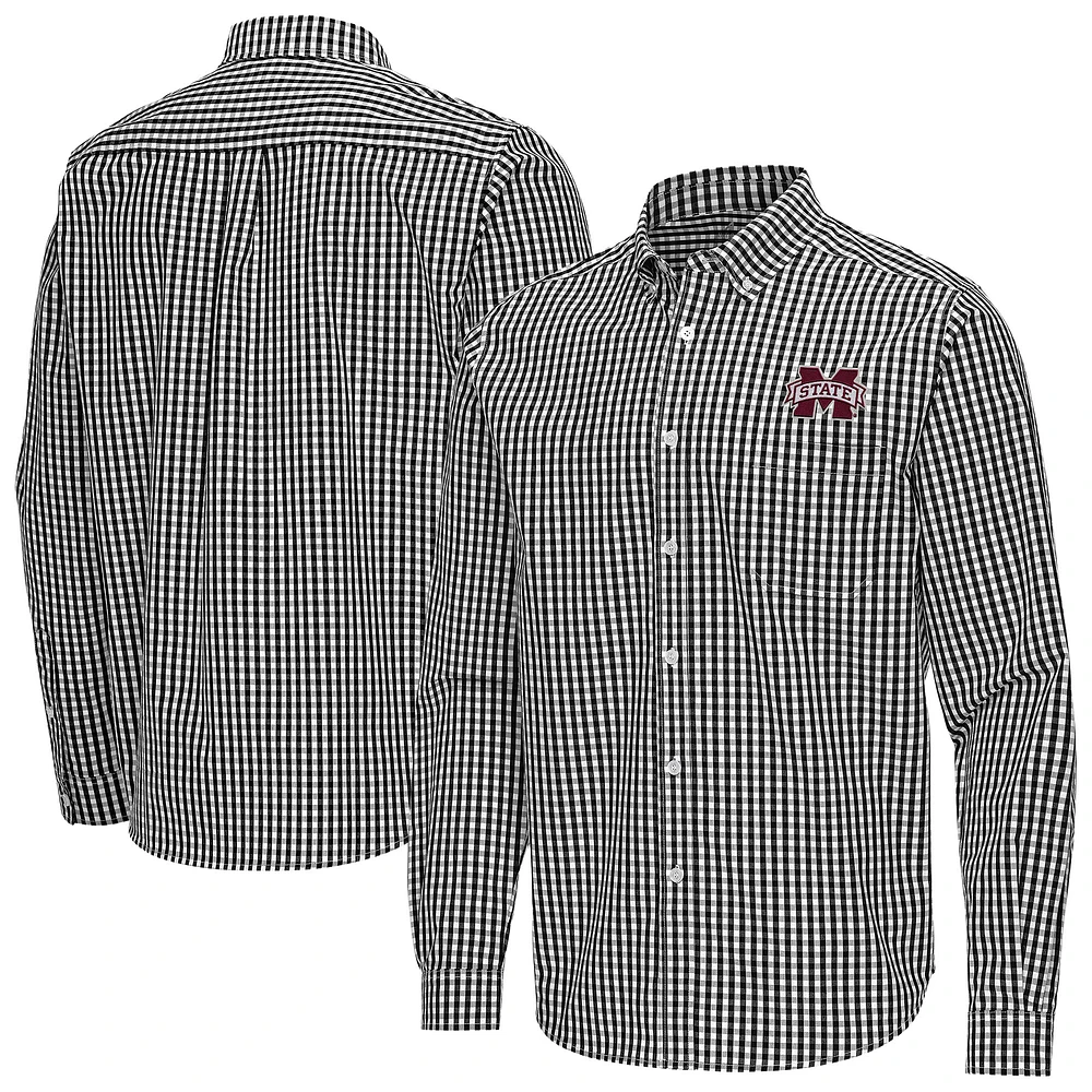 Men's Antigua Mississippi State Bulldogs Ellis Woven Tri-Blend Long Sleeve Button-Down Shirt